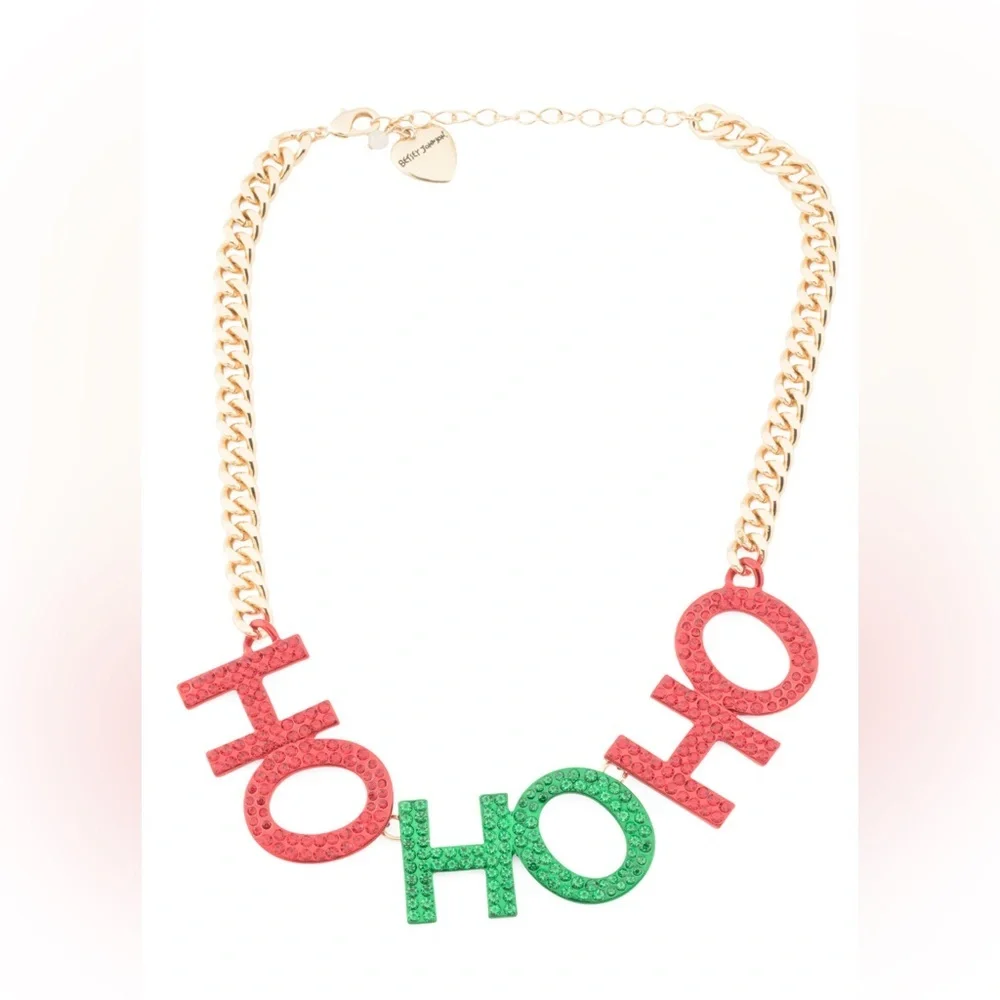Betsey Johnson Christmas  Necklace with Red and Green HOHO Letters